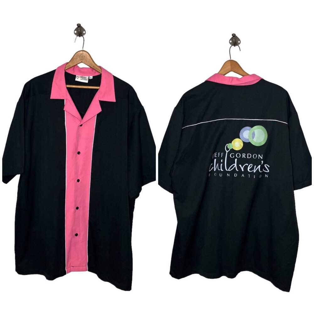 Cruisin USA Men's XL Black Pink Jeff Gordon Children's Foundation‎ Bowling Shirt